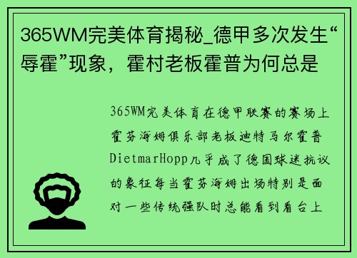 365WM完美体育揭秘_德甲多次发生“辱霍”现象，霍村老板霍普为何总是被辱？