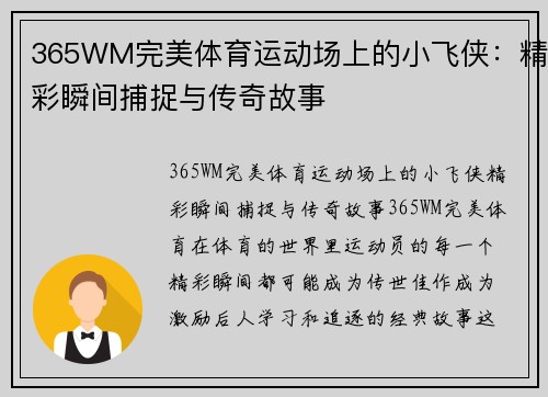 365WM完美体育运动场上的小飞侠：精彩瞬间捕捉与传奇故事